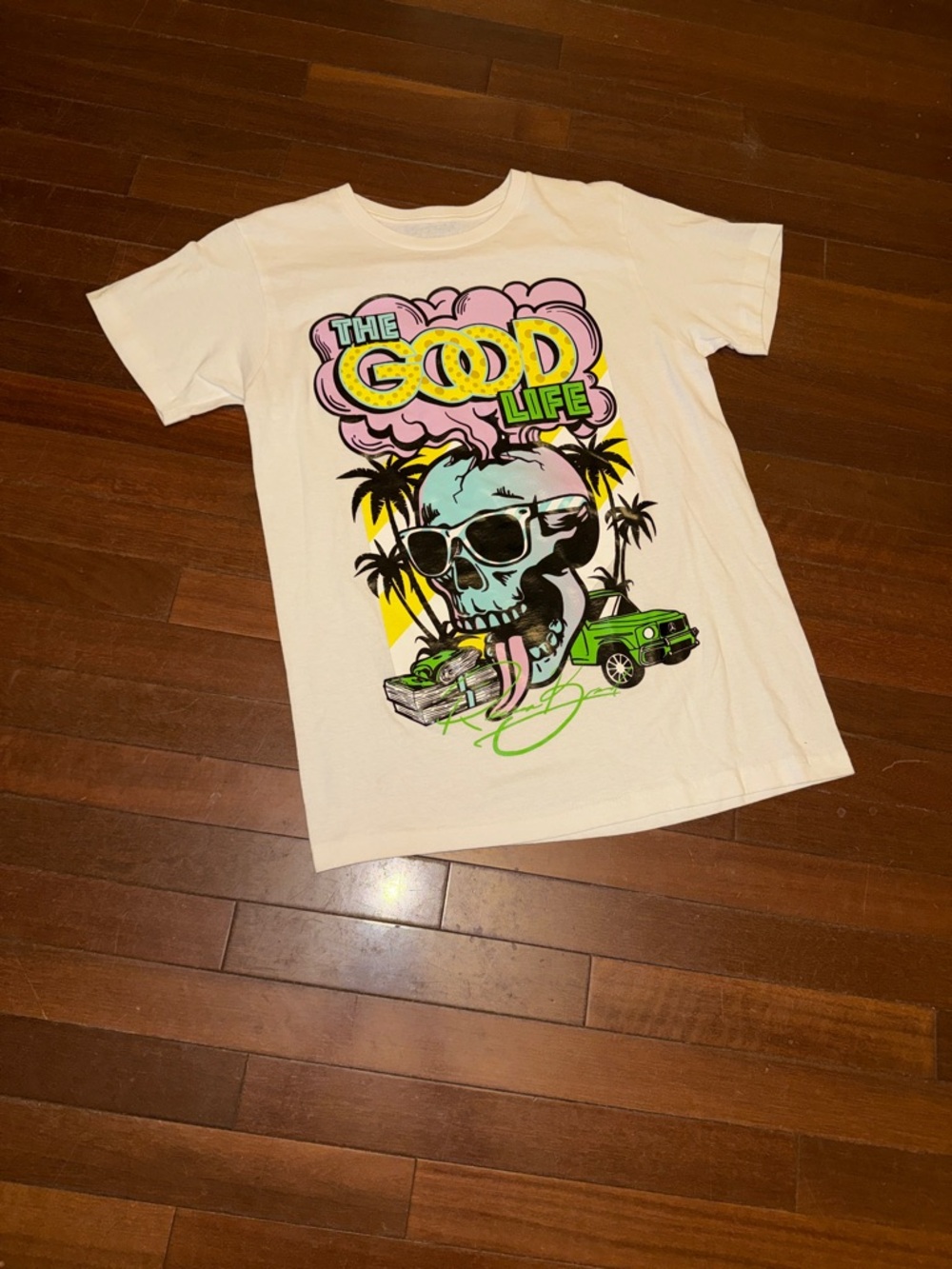 Reason Kids White Tee with Neon Skull & 'The Good Life' Graphic